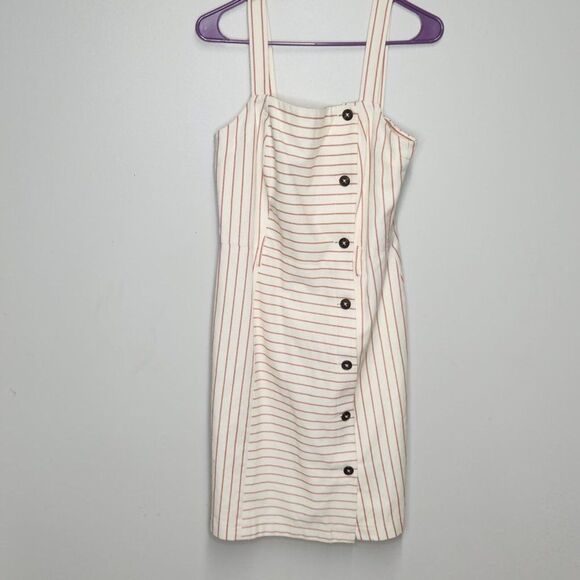 Luxury TOMMY HILFIGER Belted Button Front Red Striped Flare Dress Size 8 - Picture 6 of 9